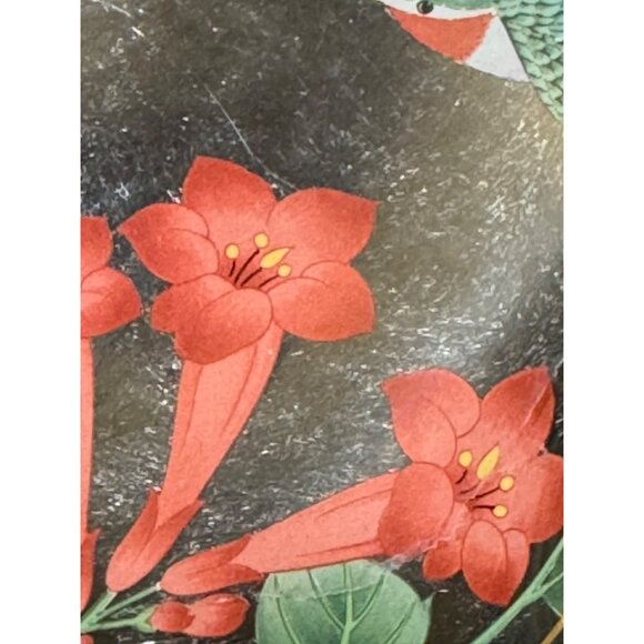 Vintage 1991 Lefton Glass Bowl With Hummingbirds & Flowers Ruffle Gold Edge - Picture 6 of 7